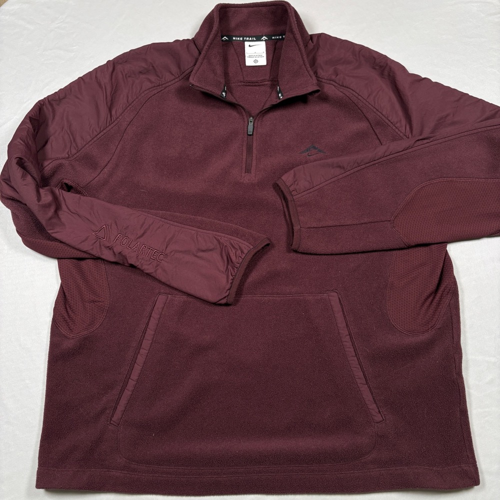 Nike Trail Polartec Mens Large Burgundy Crush 1/4 Zip Fleece Running FV9962-652